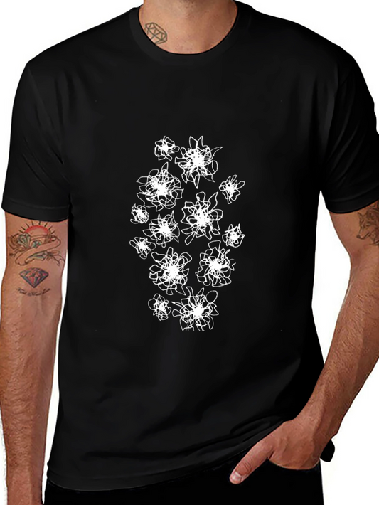 Abstract Floral Print Black T-Shirt