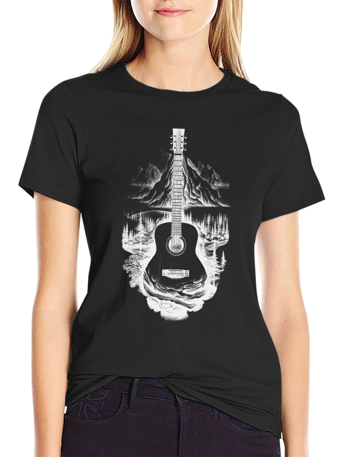 Guitar Nature Black T-Shirt Unique Graphic Tee