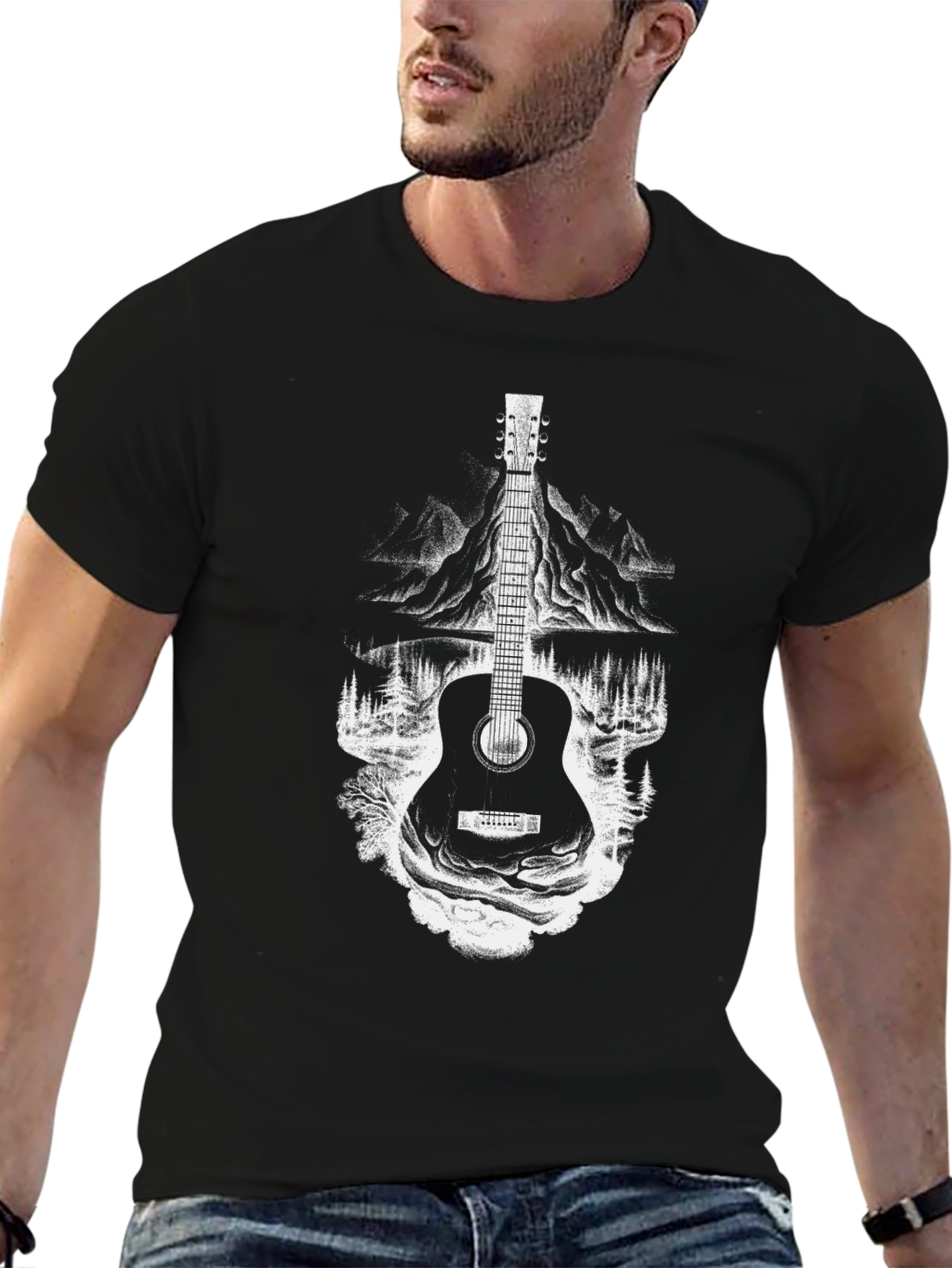 Guitar Nature Black T-Shirt Unique Graphic Tee