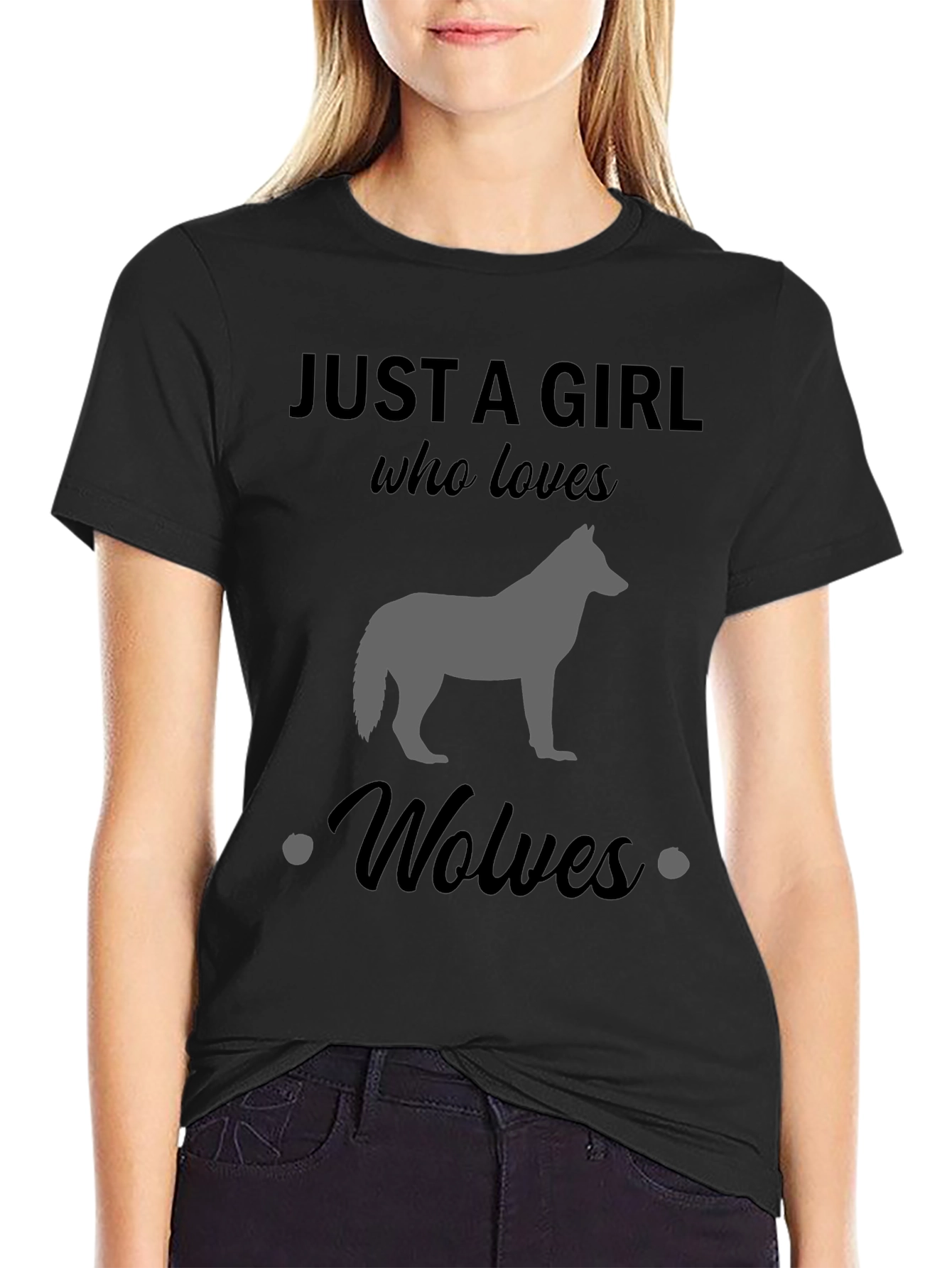Just A Girl Who Loves Wolves Black T-Shirt