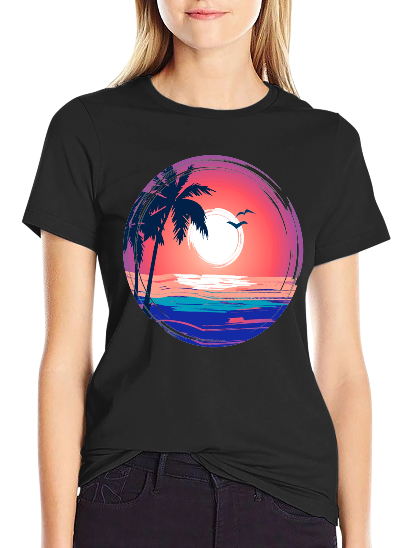 Tropical Sunset Palm Tree Graphic Tee