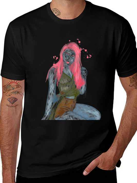 Unique Graphic T-Shirt: Neon Sketch Woman Design