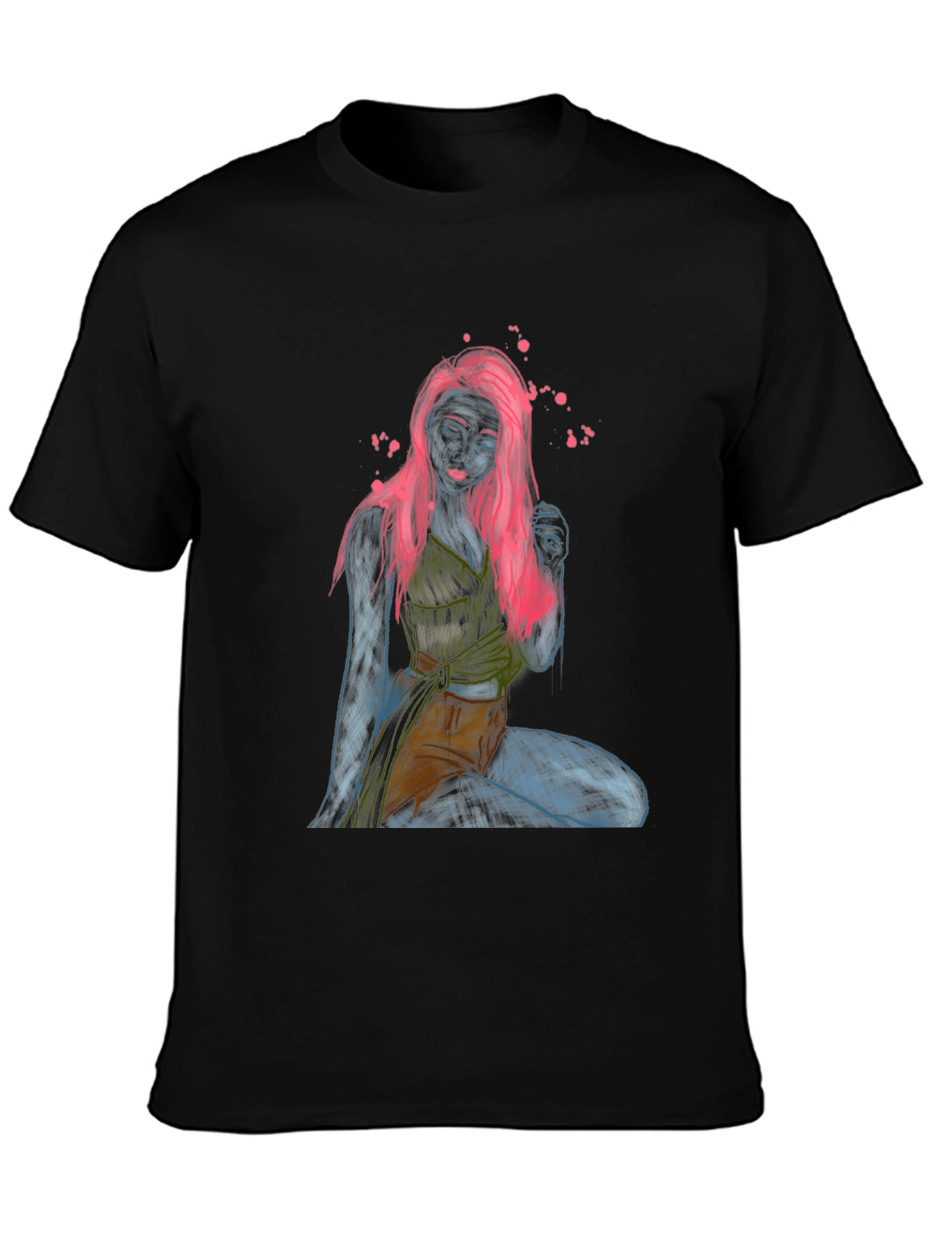 Unique Graphic T-Shirt: Neon Sketch Woman Design