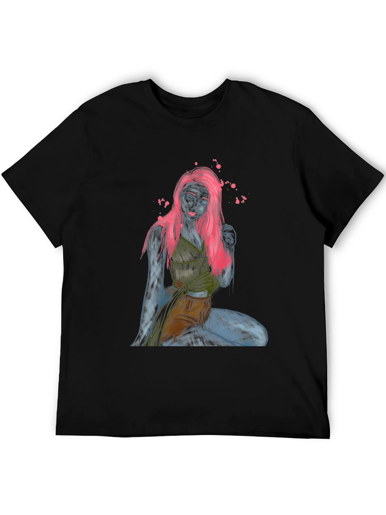 Unique Graphic T-Shirt: Neon Sketch Woman Design