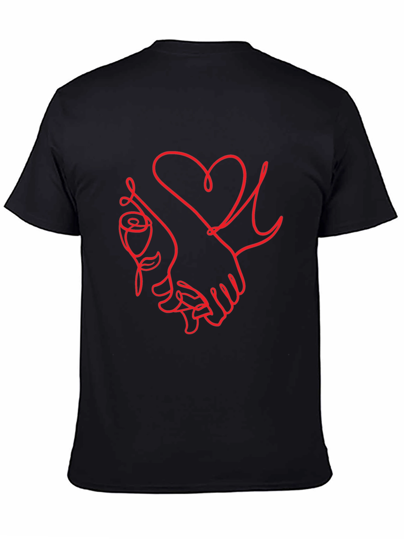 Heart & Rose Line Art Graphic Tee - Black