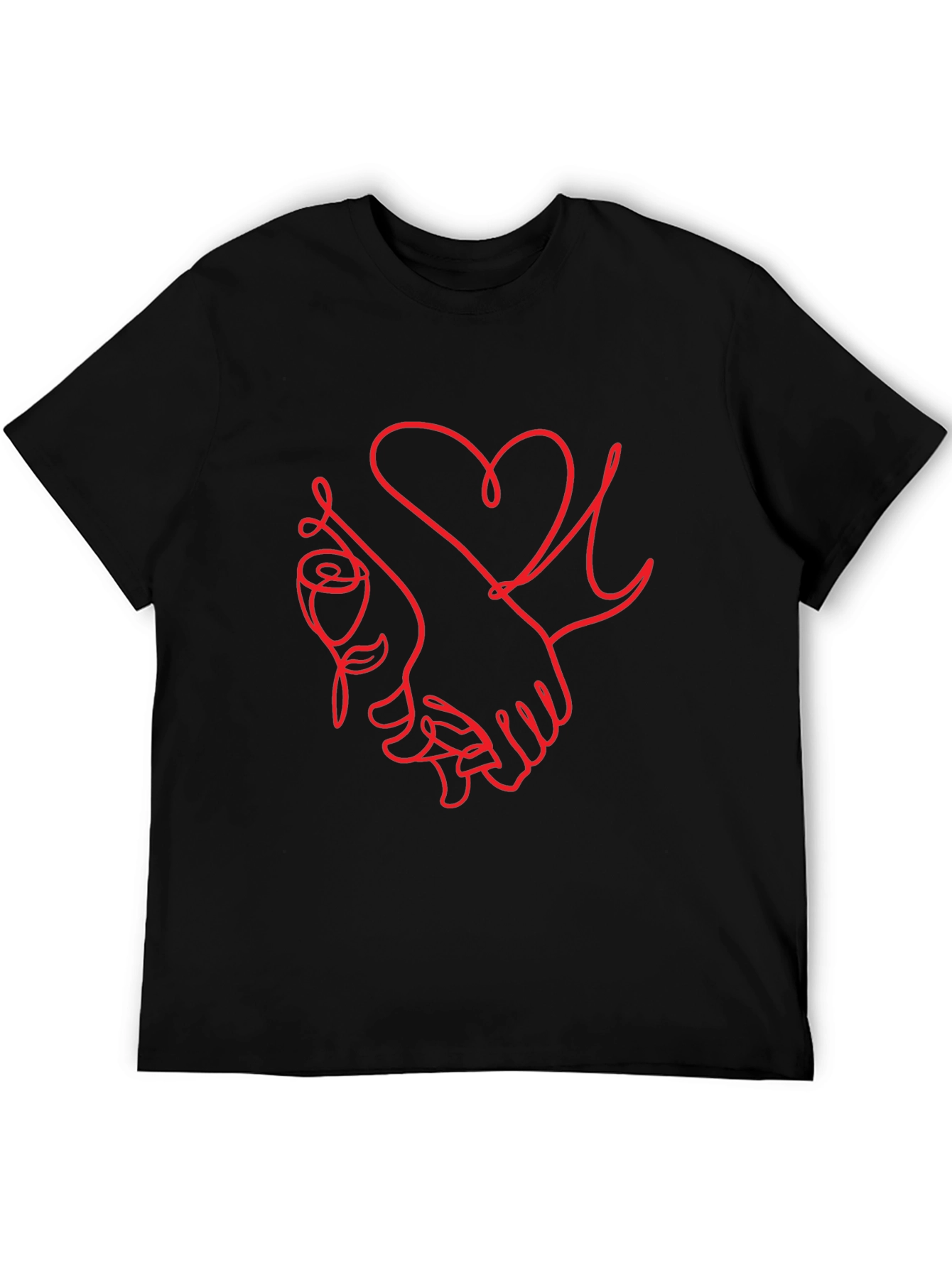 Heart & Rose Line Art Graphic Tee - Black