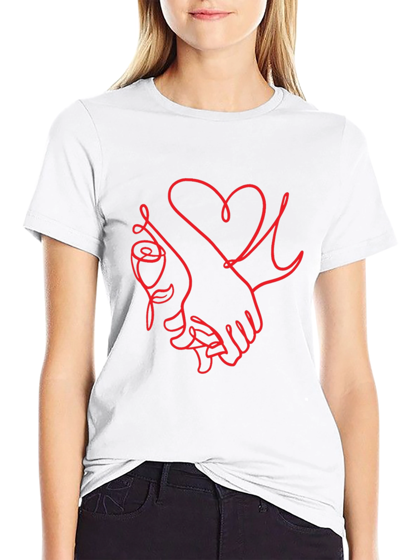 Heart & Rose Line Art Graphic Tee - Black