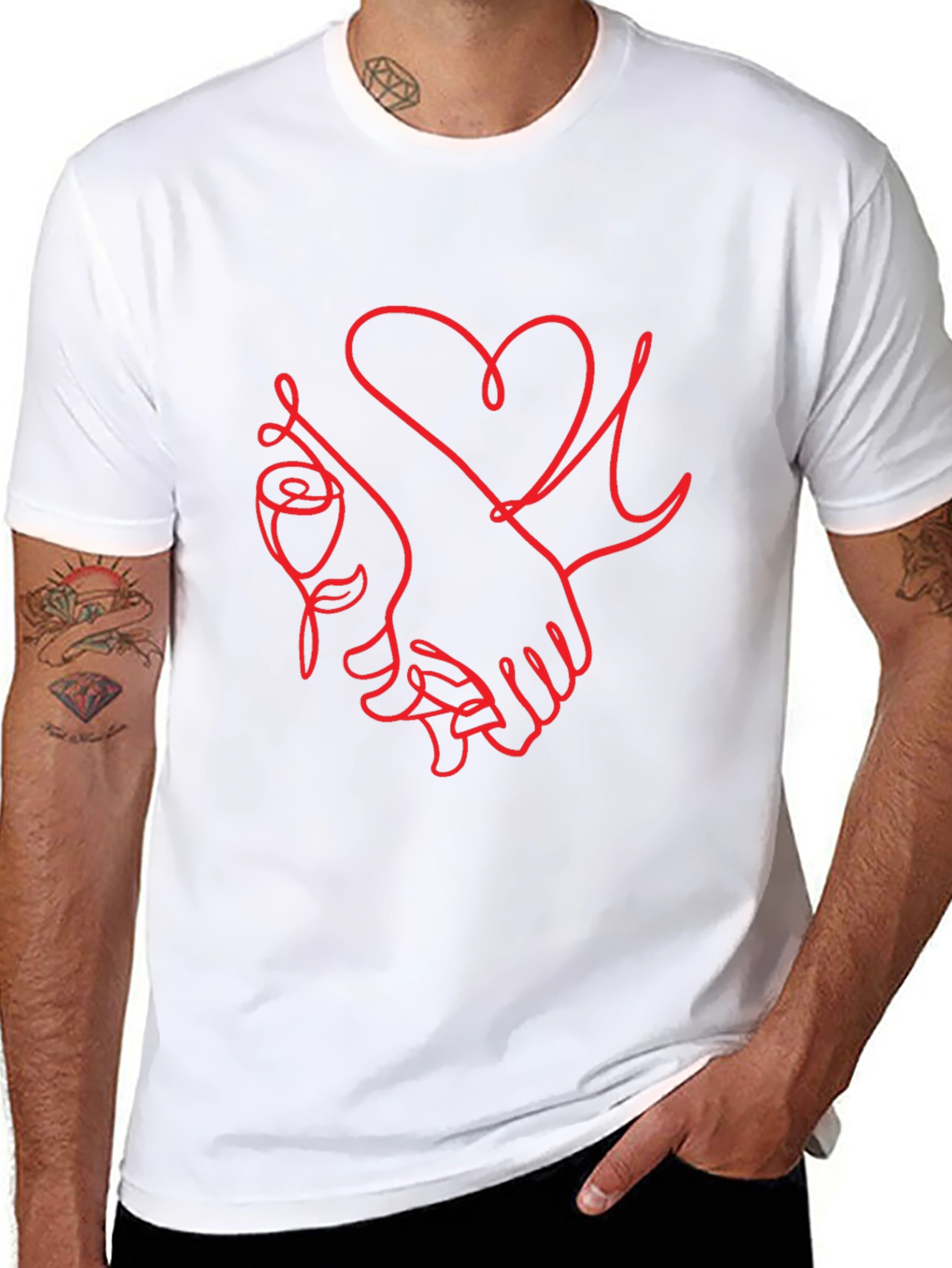 Heart & Rose Line Art Graphic Tee - Black