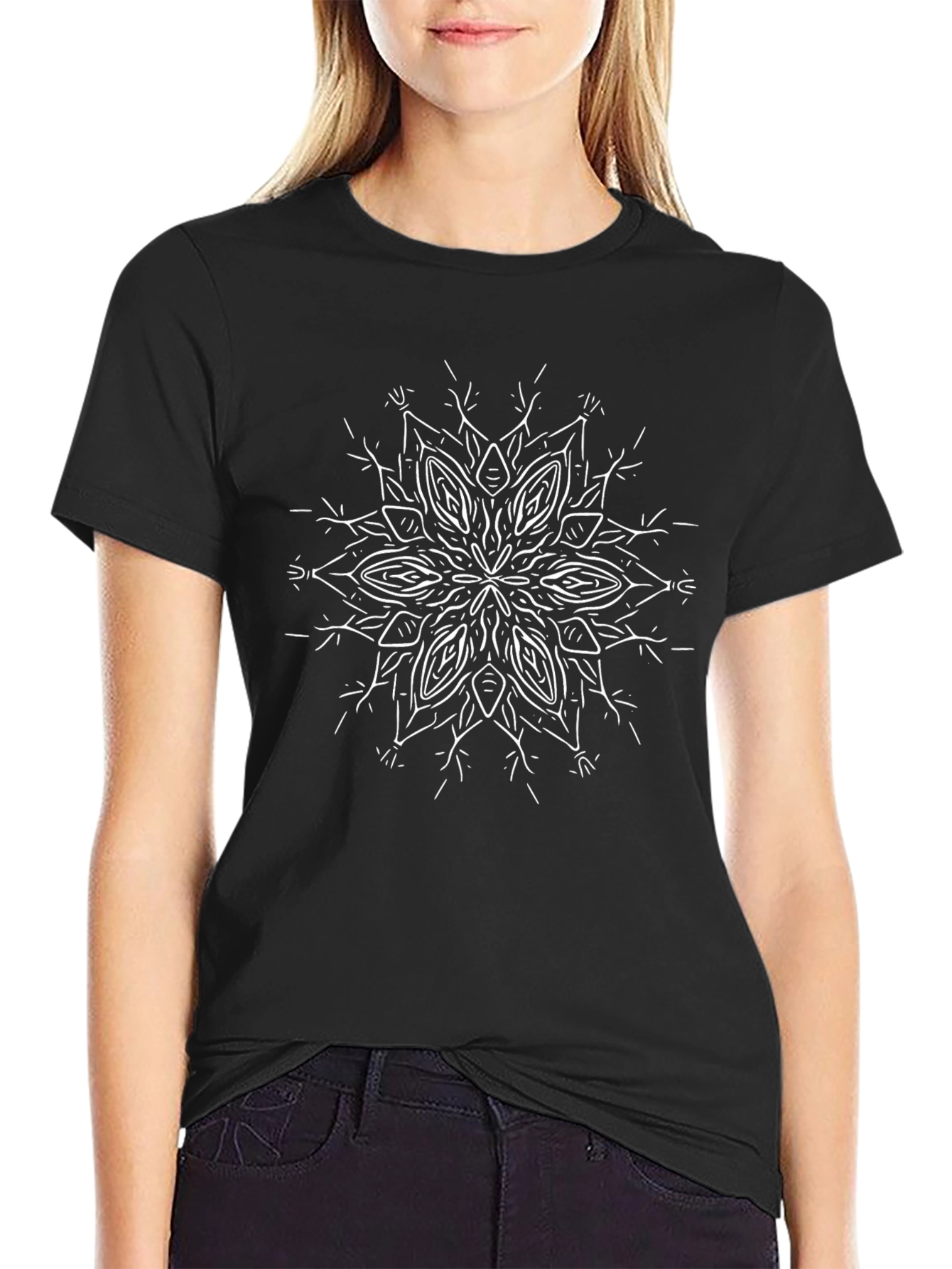 Black Graphic Tee - White Mandala Design