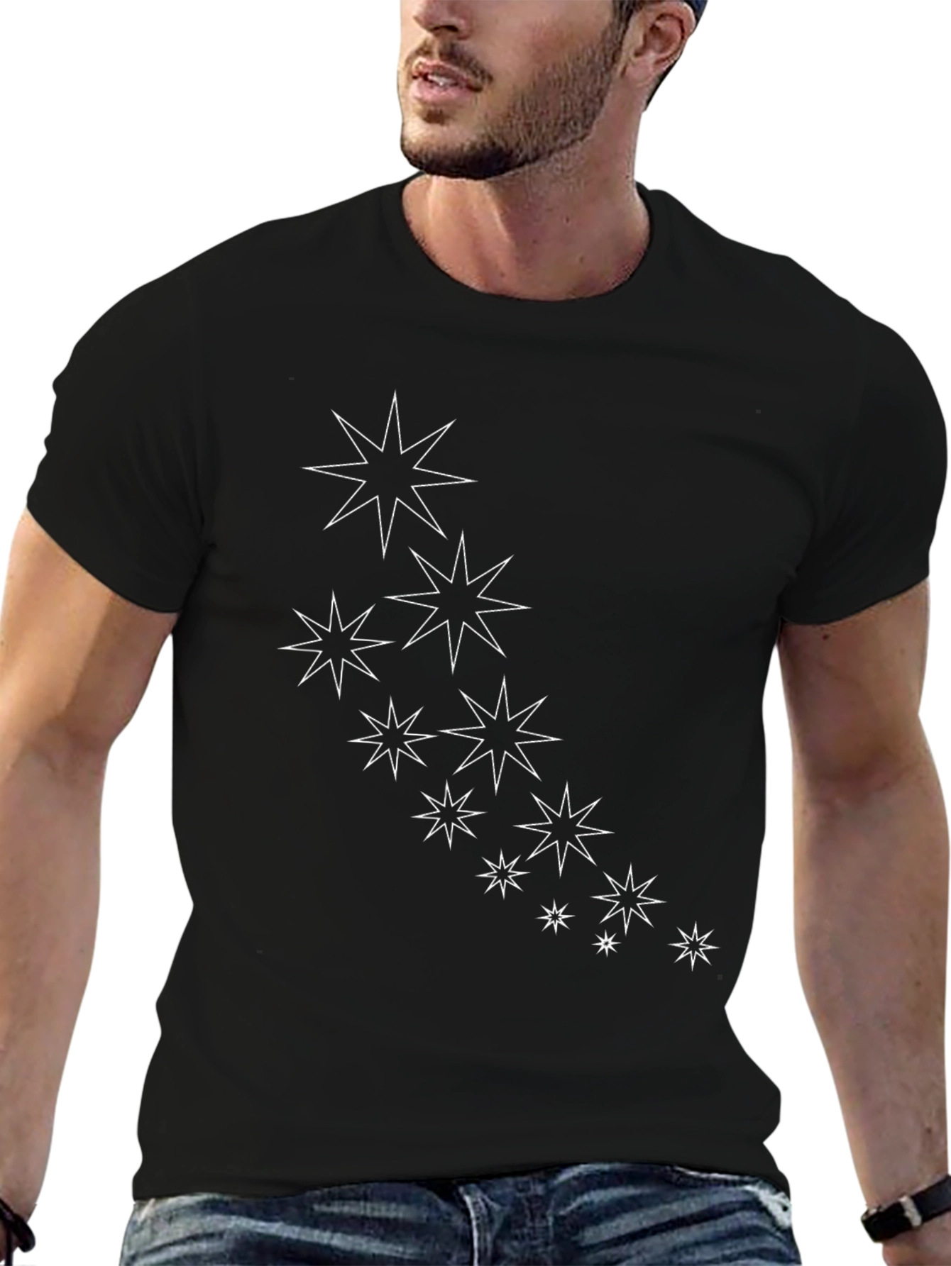 Stylish Black Tee with Star Burst Design