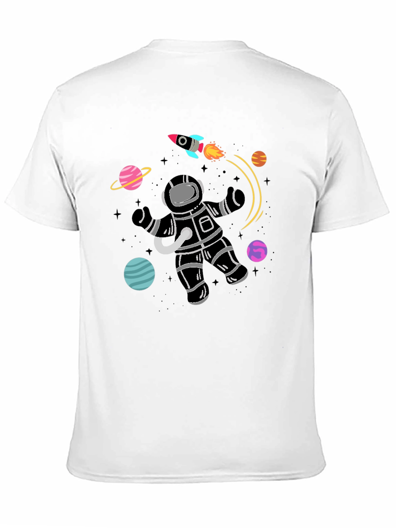 Astronaut Planets Graphic Tee - Black Cotton T-Shirt