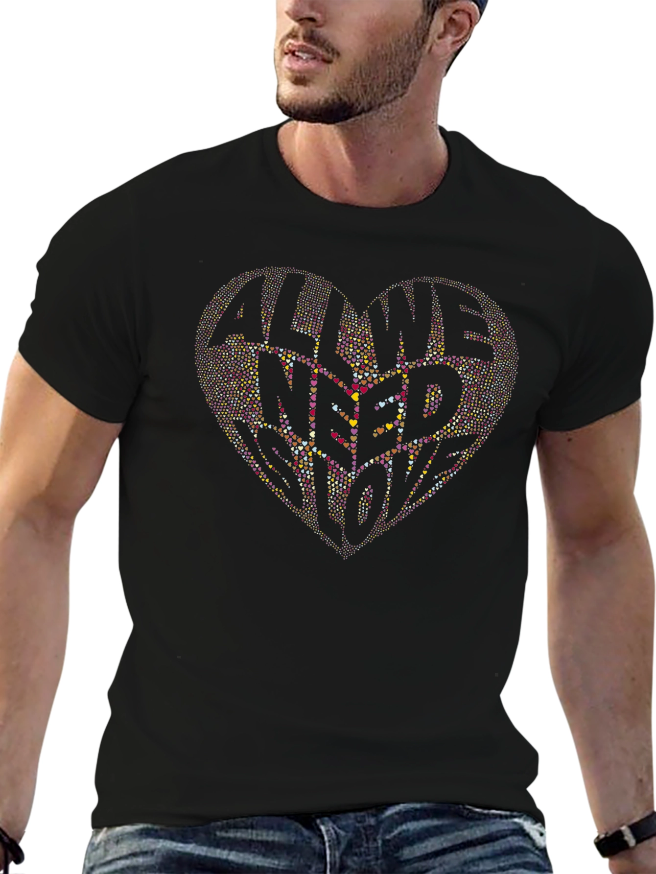 All We Need Is Love Heart Graphic Black T-Shirt