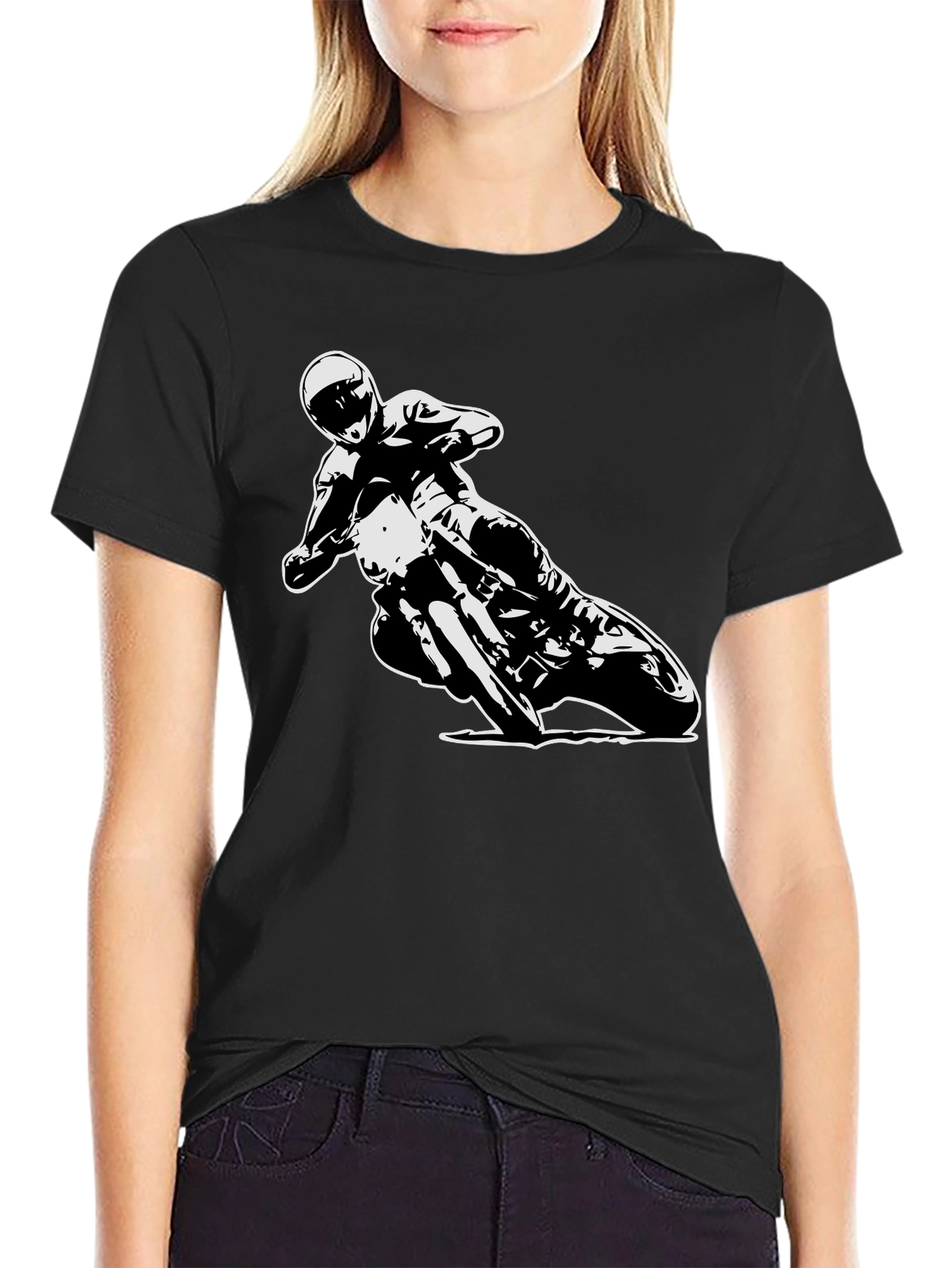 Motorcycle Rider Graphic Tee - Black Cotton T-Shirt