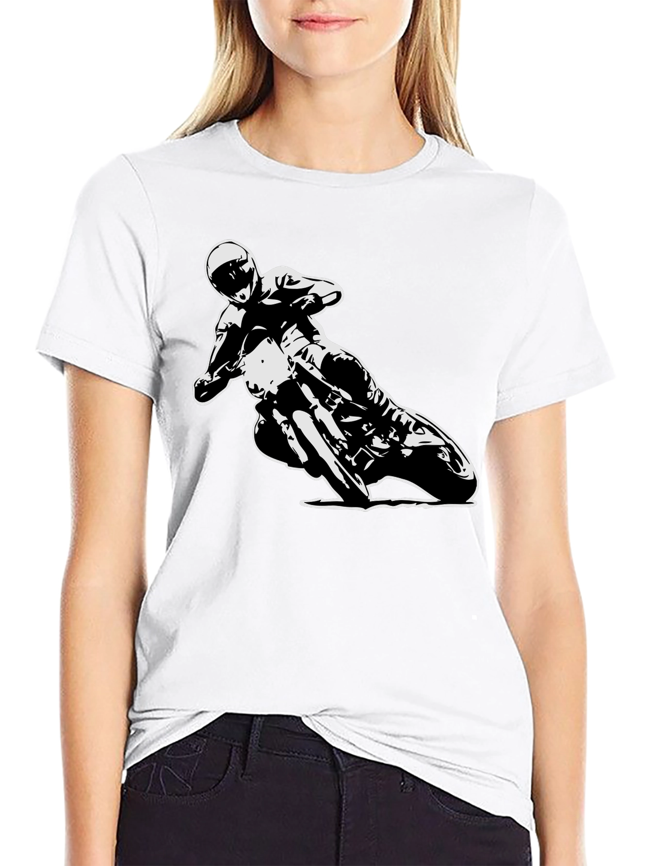 Motorcycle Rider Graphic Tee - Black Cotton T-Shirt