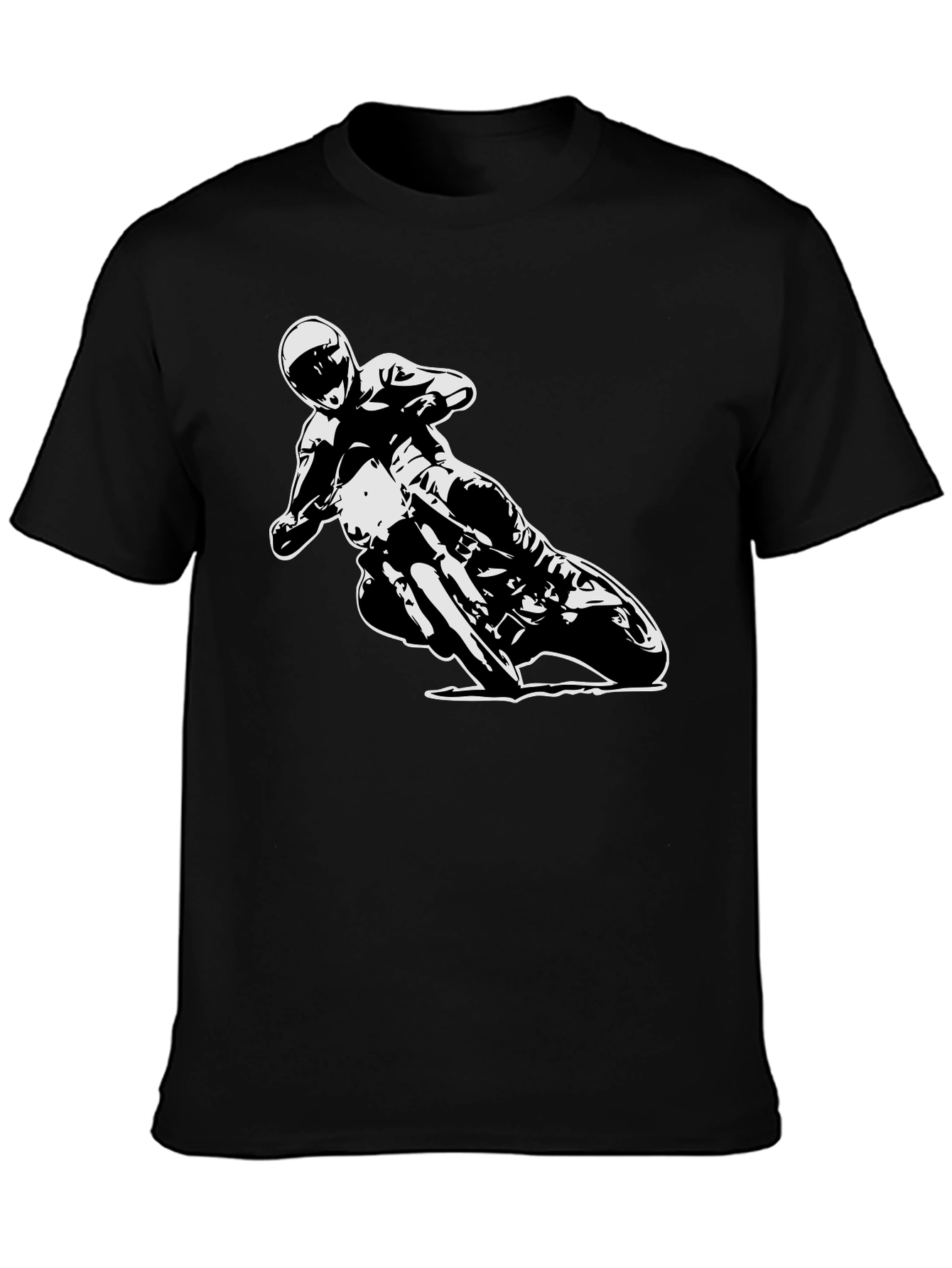 Motorcycle Rider Graphic Tee - Black Cotton T-Shirt