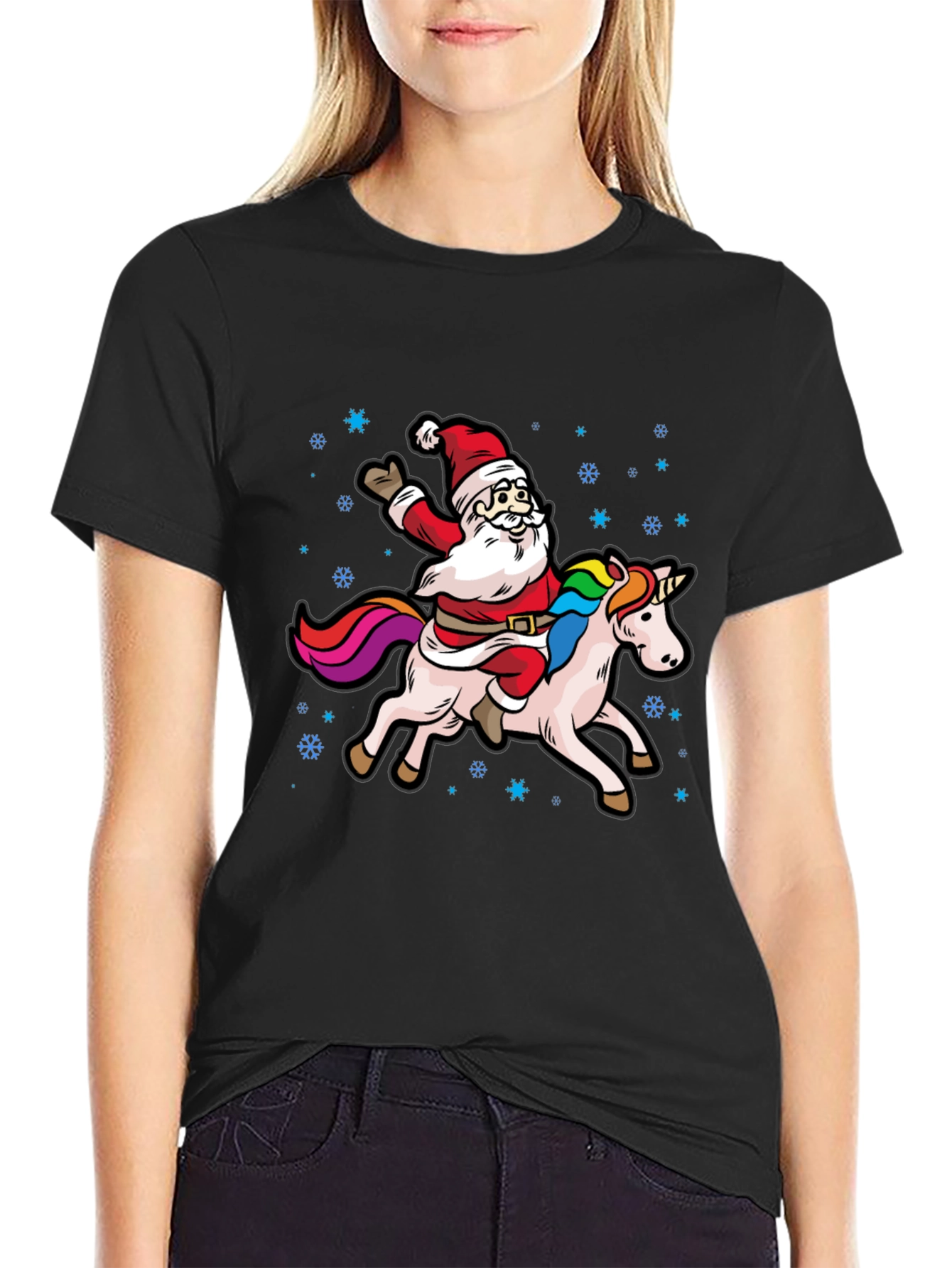 Santa Riding Unicorn Graphic Tee