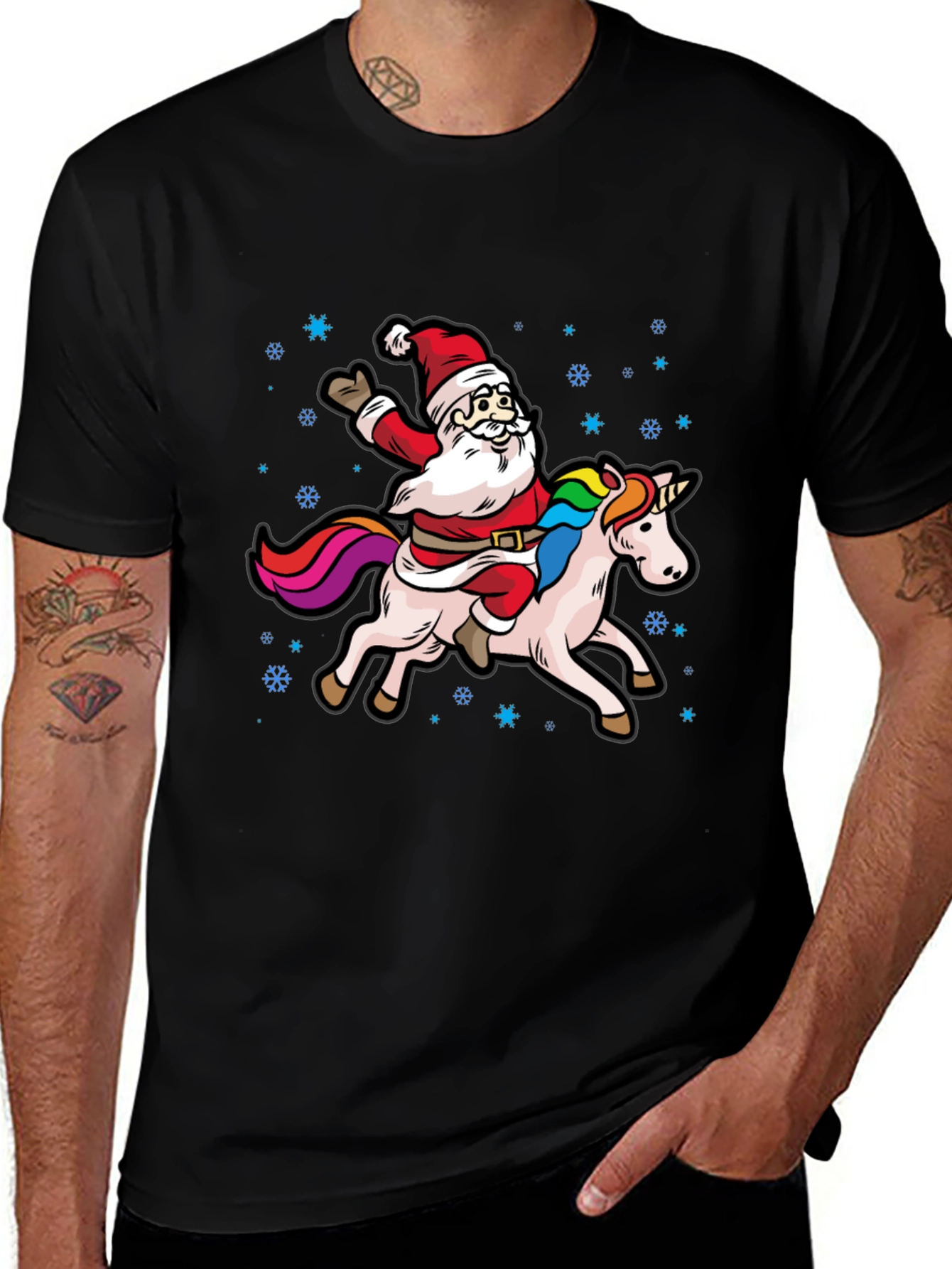 Santa Riding Unicorn Graphic Tee