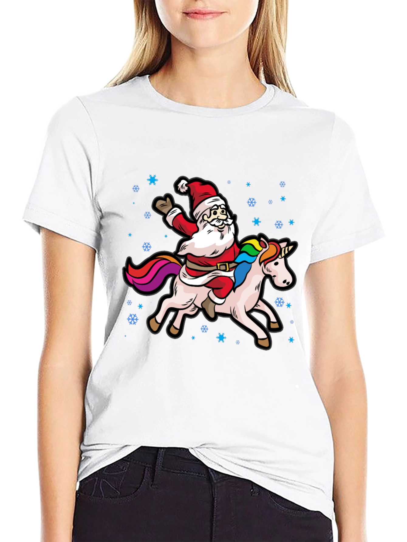 Santa Riding Unicorn Graphic Tee