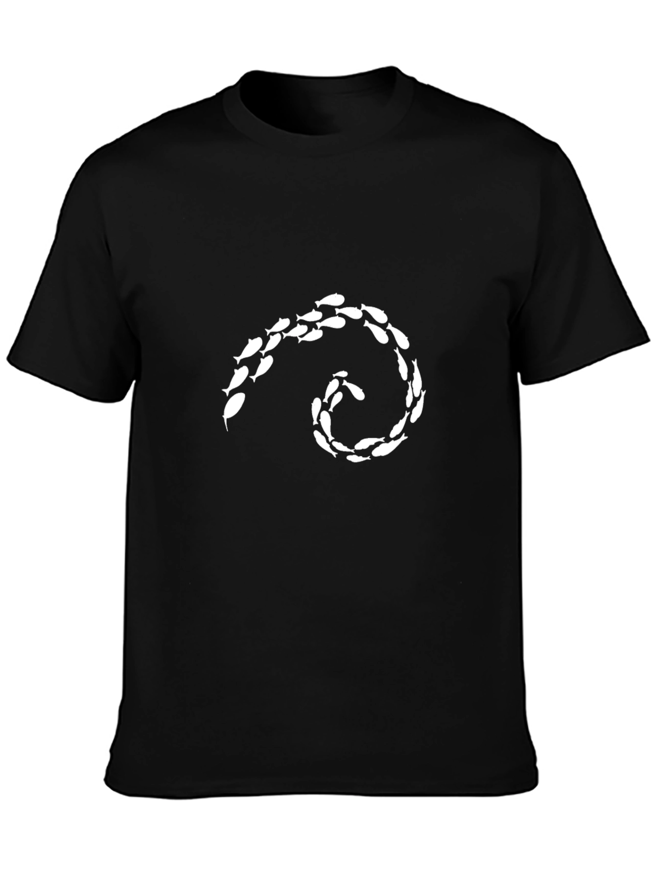 Mens Black T-Shirt with Swirling Fish Design