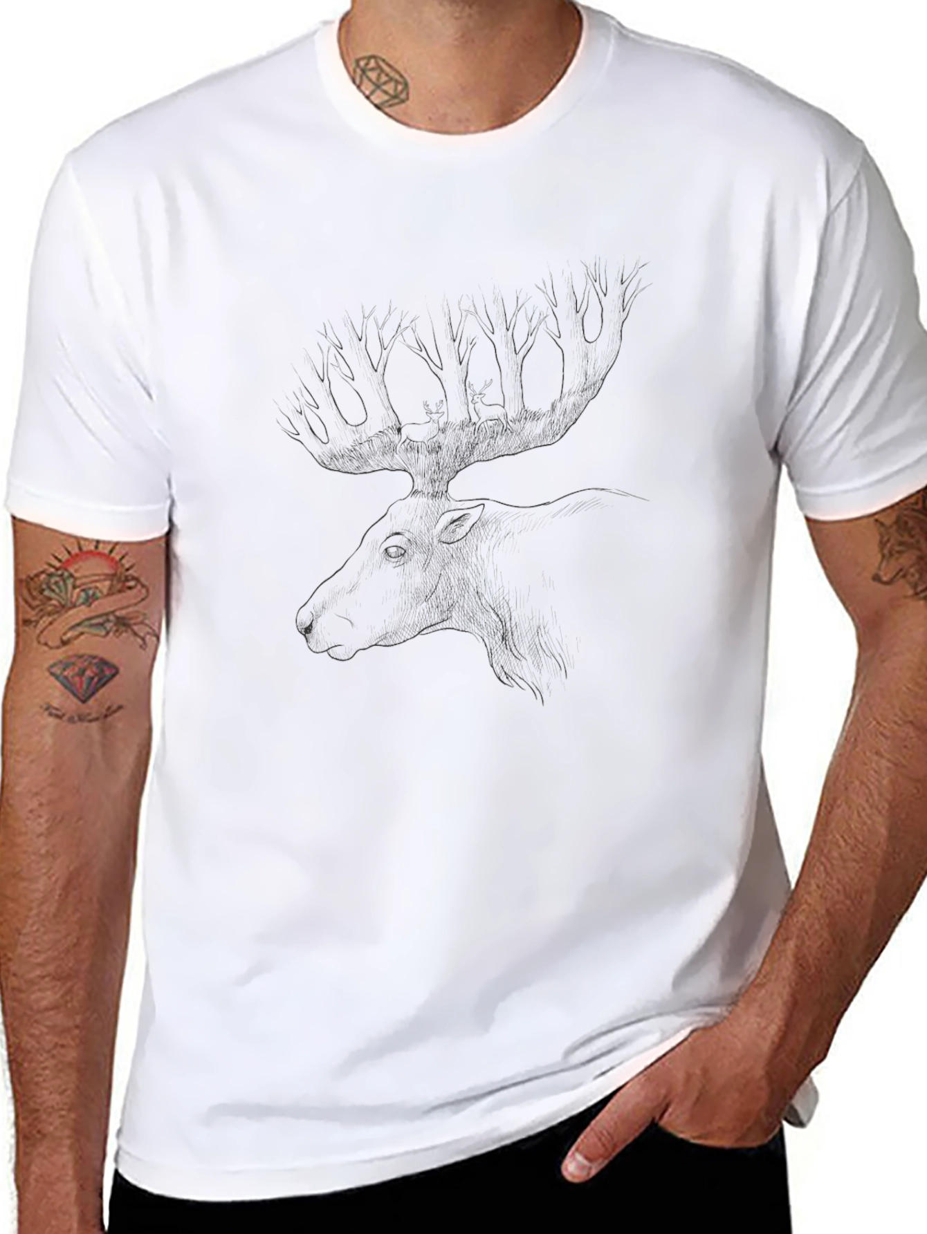 Black Moose Sketch Tee - Nature Inspired Style