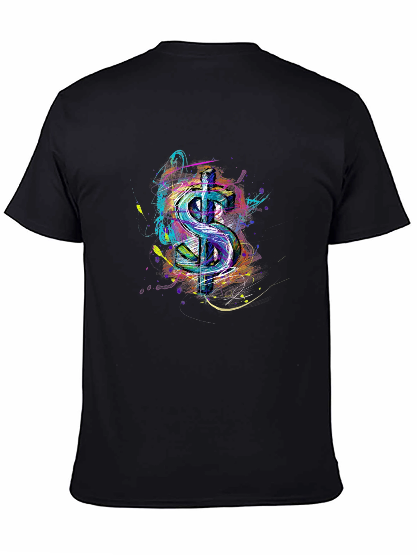Abstract Dollar Sign Graphic Print Mens Black T-Shirt