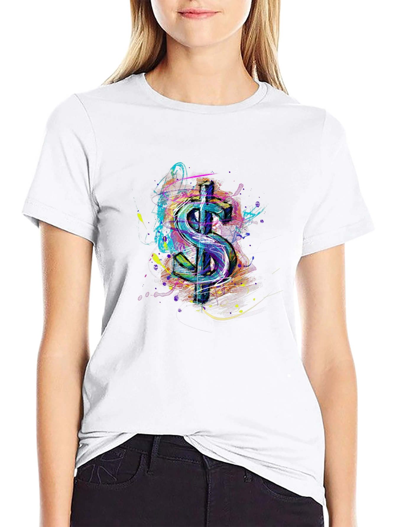 Abstract Dollar Sign Graphic Print Mens Black T-Shirt