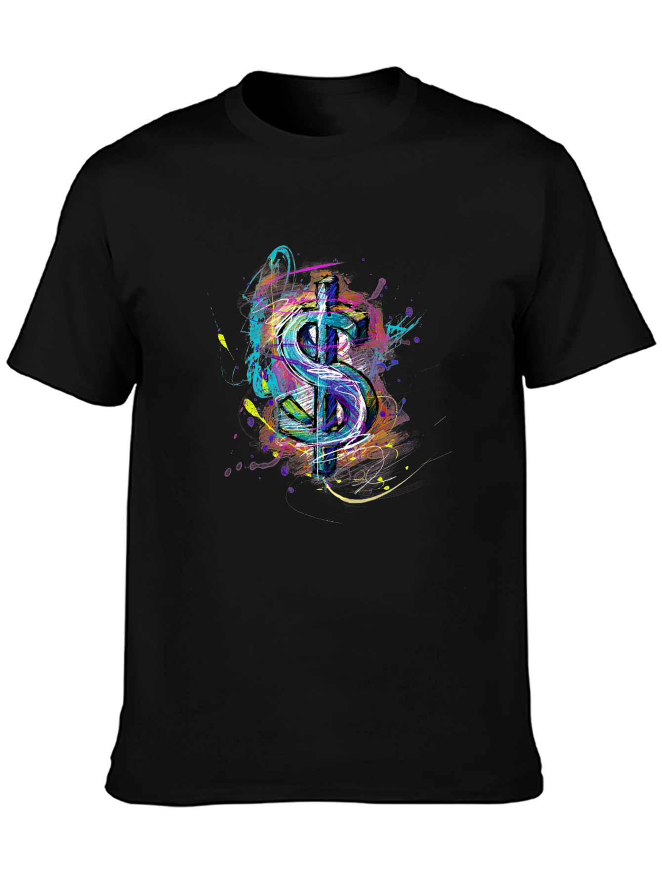 Abstract Dollar Sign Graphic Print Mens Black T-Shirt