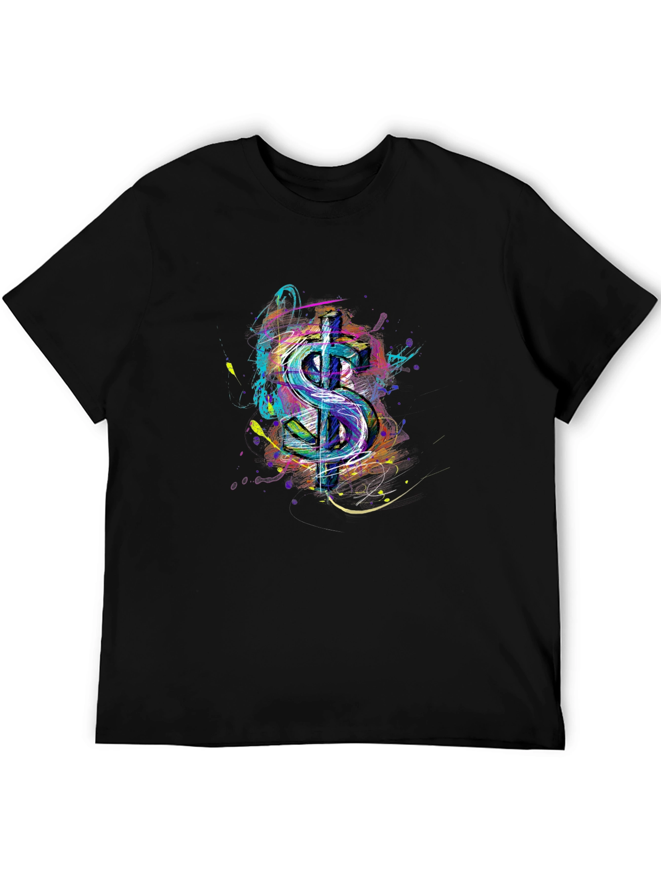 Abstract Dollar Sign Graphic Print Mens Black T-Shirt