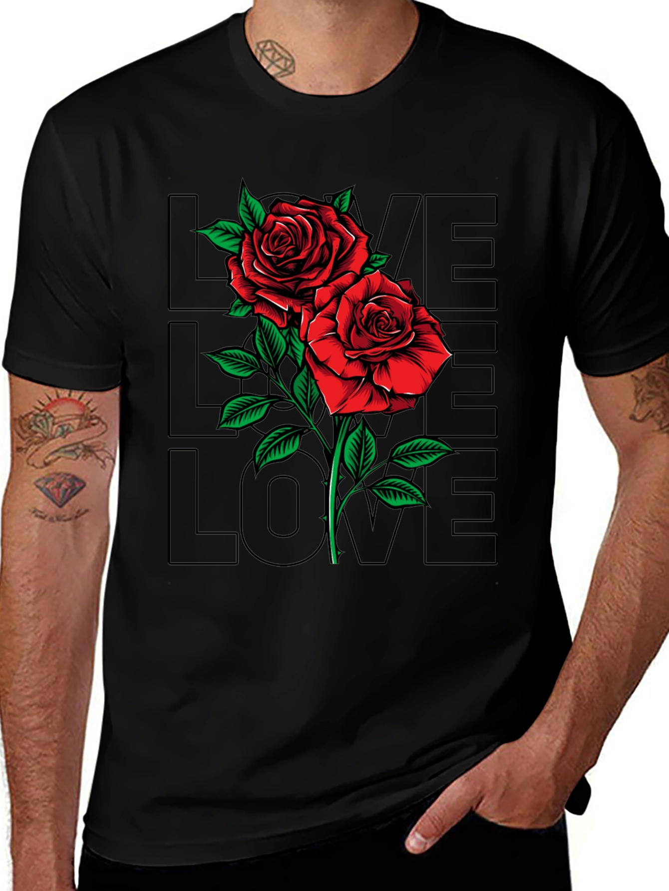 Rose Love Graphic T-Shirt - Mens Black Tee