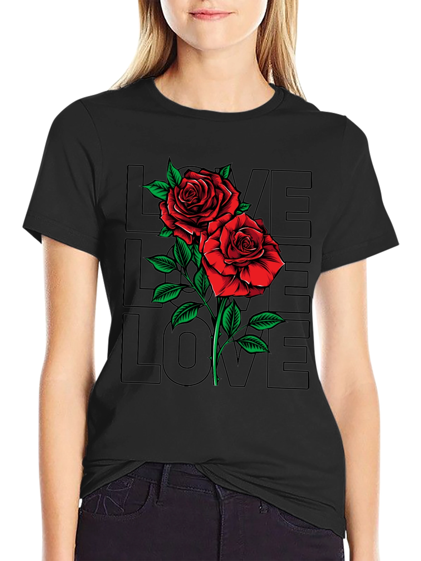 Rose Love Graphic T-Shirt - Mens Black Tee