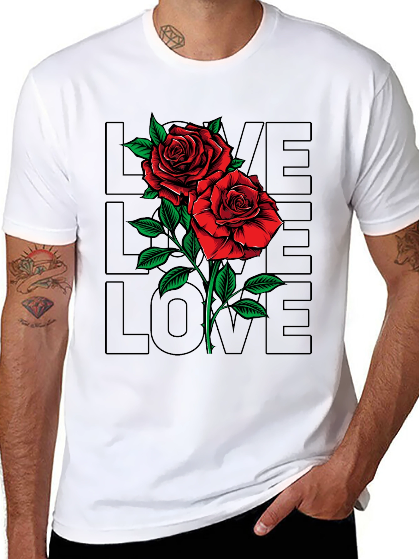 Rose Love Graphic T-Shirt - Mens Black Tee