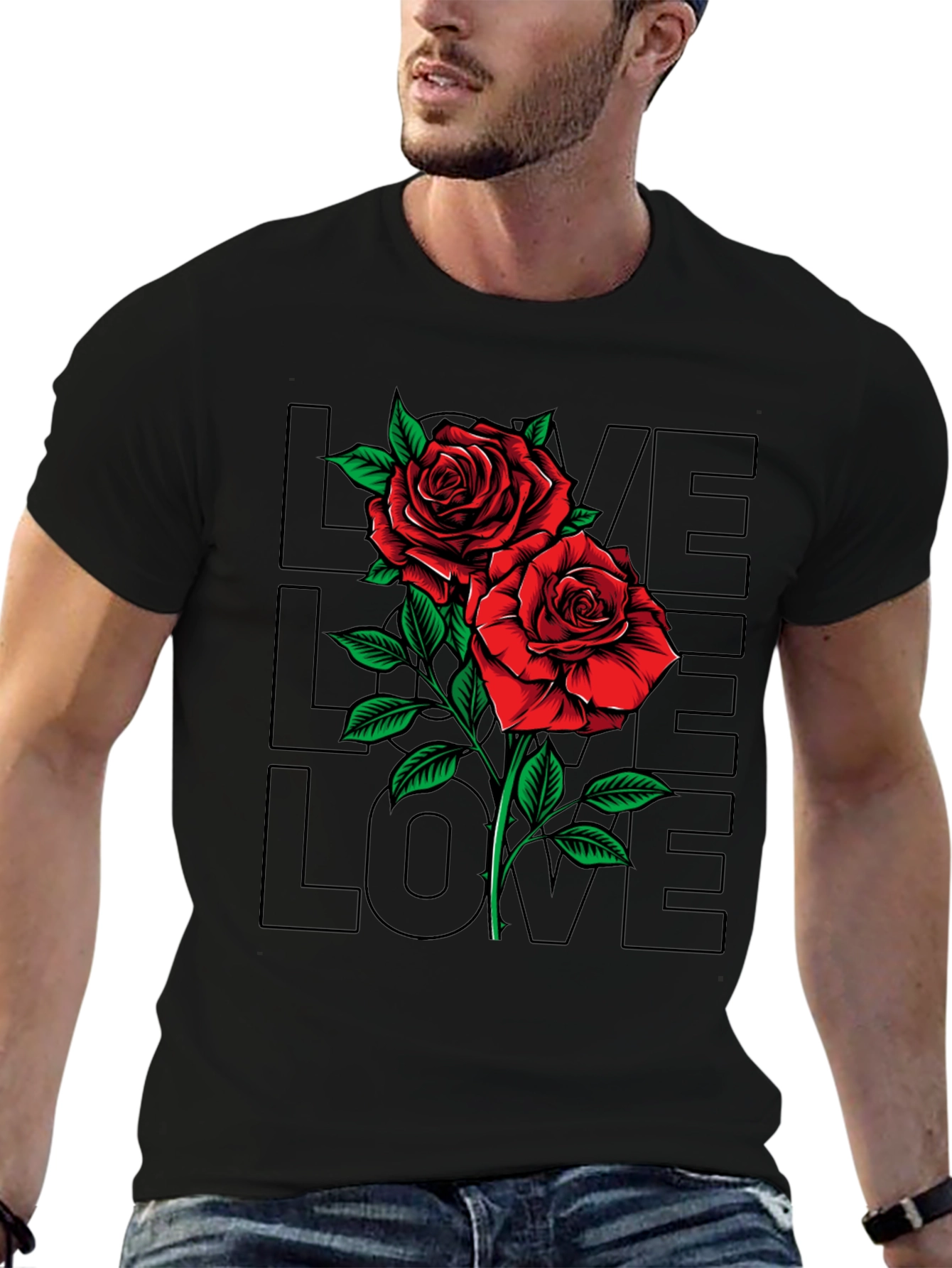 Rose Love Graphic T-Shirt - Mens Black Tee
