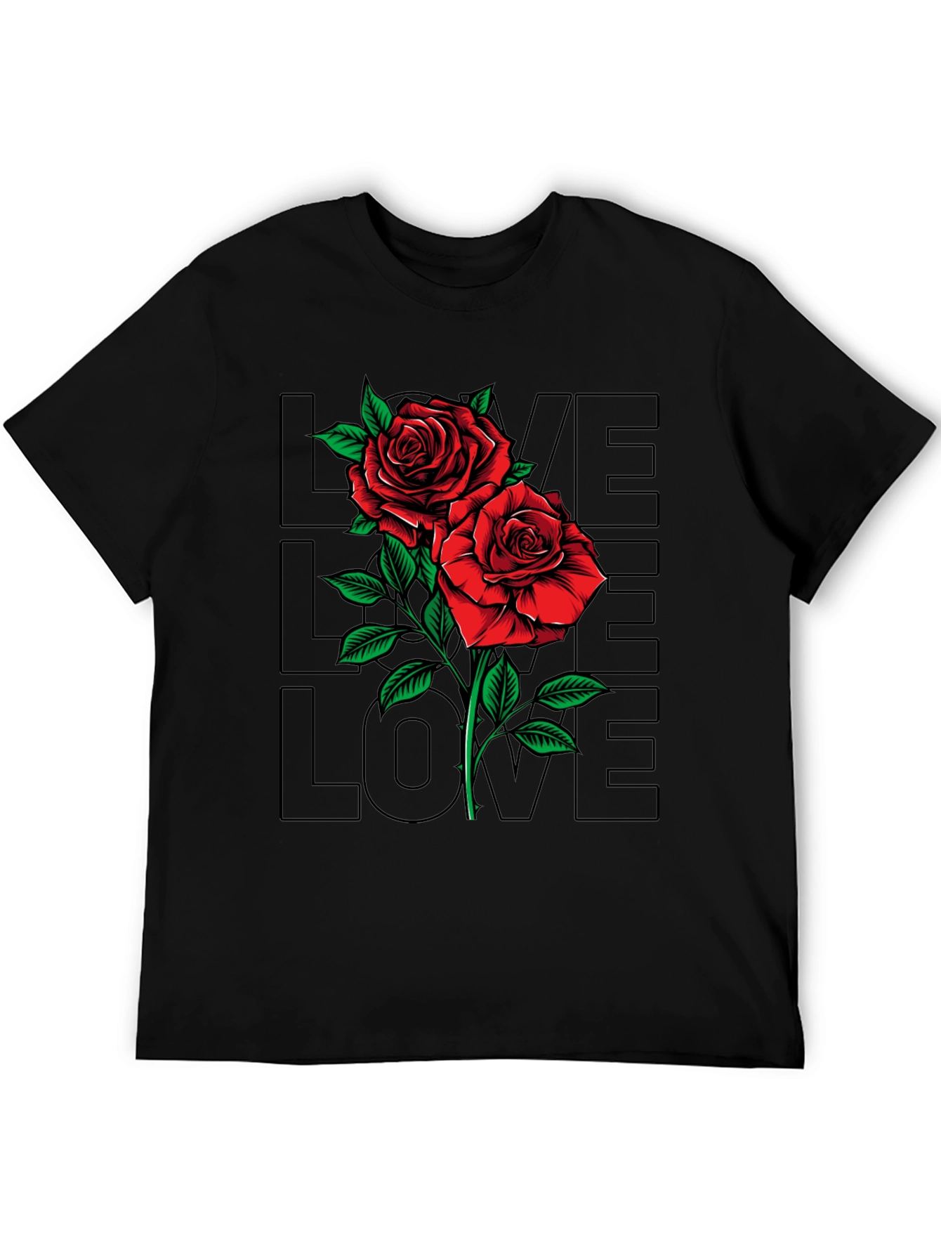 Rose Love Graphic T-Shirt - Mens Black Tee
