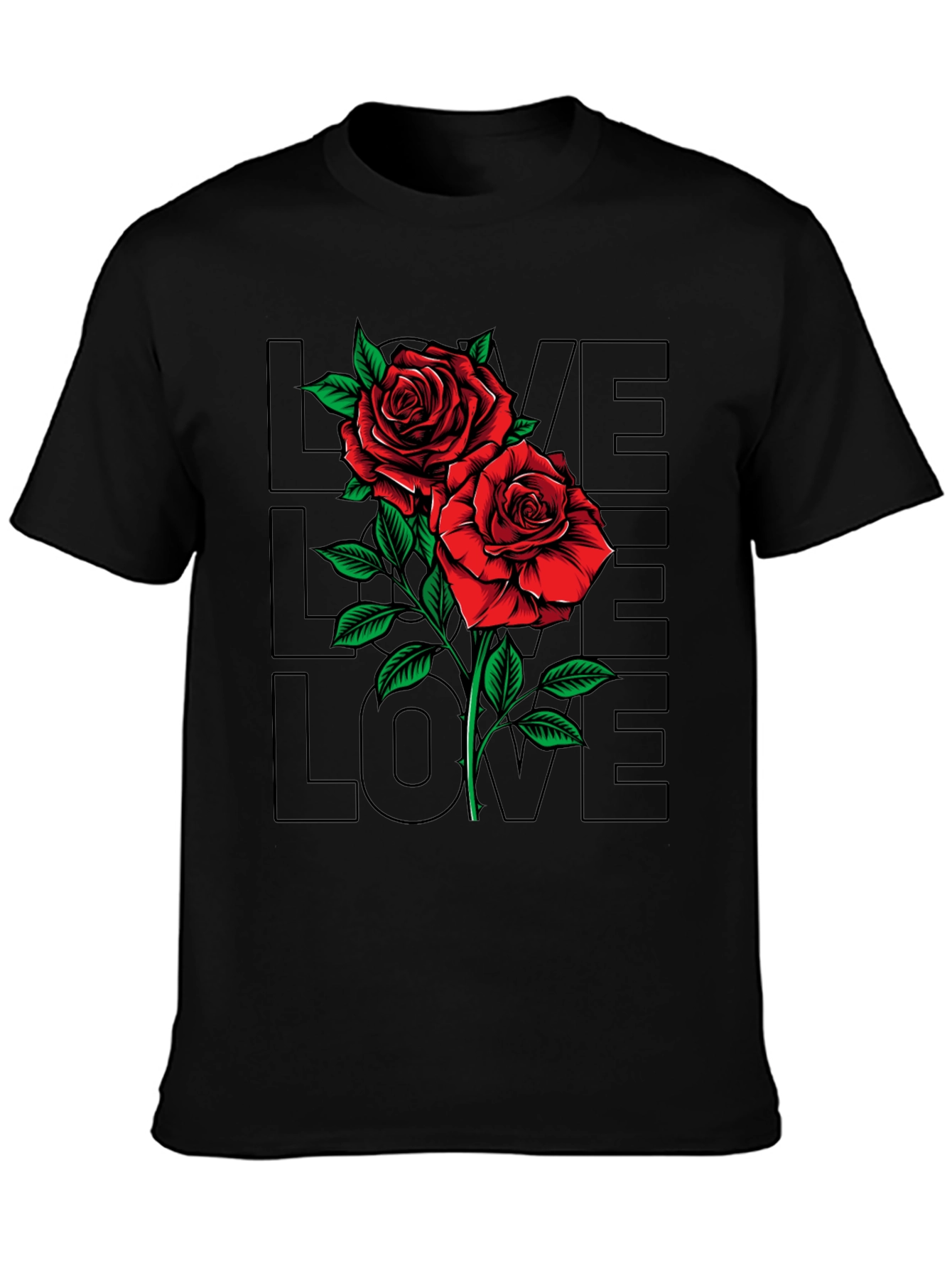 Rose Love Graphic T-Shirt - Mens Black Tee