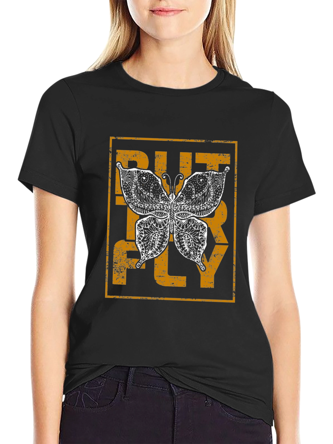 Butterfly Graphic Print Black Tee