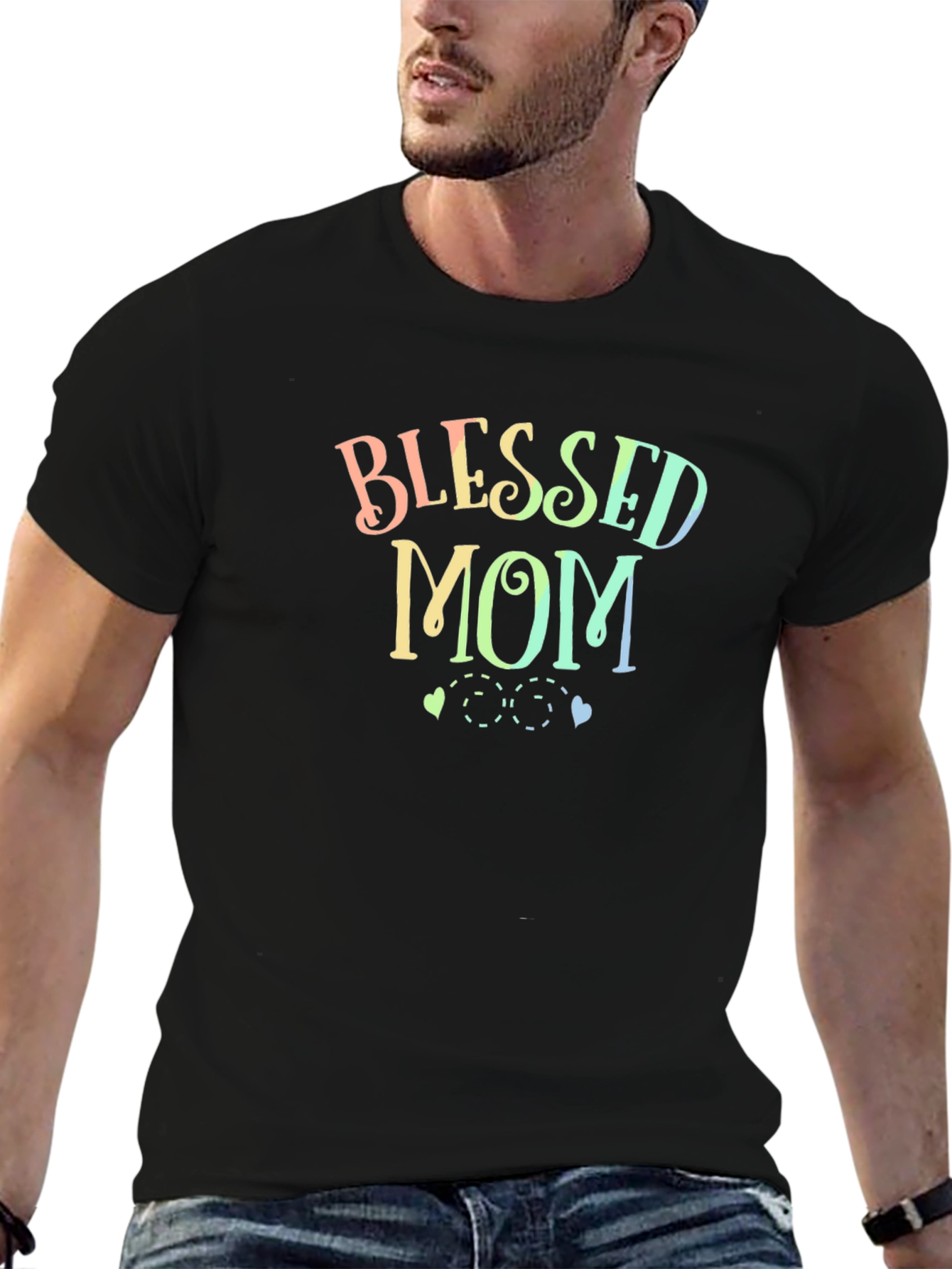 Blessed Mom T-Shirt - Rainbow Text