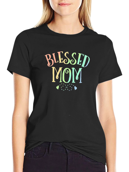 Blessed Mom T-Shirt - Rainbow Text