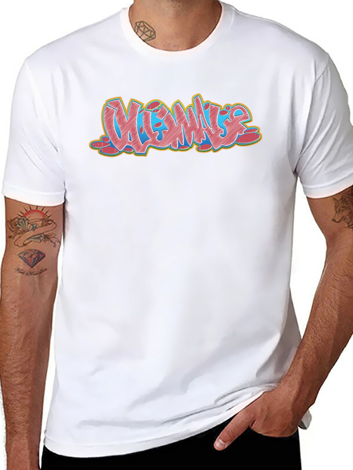 Mens Black Graphic T-Shirt - Vibes Graffiti Design