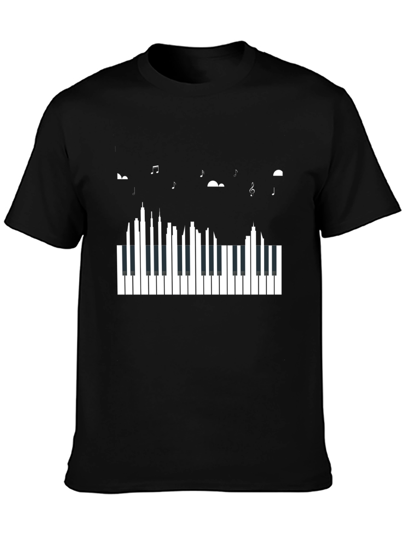 Piano Keys & Music Notes Black Graphic Tee