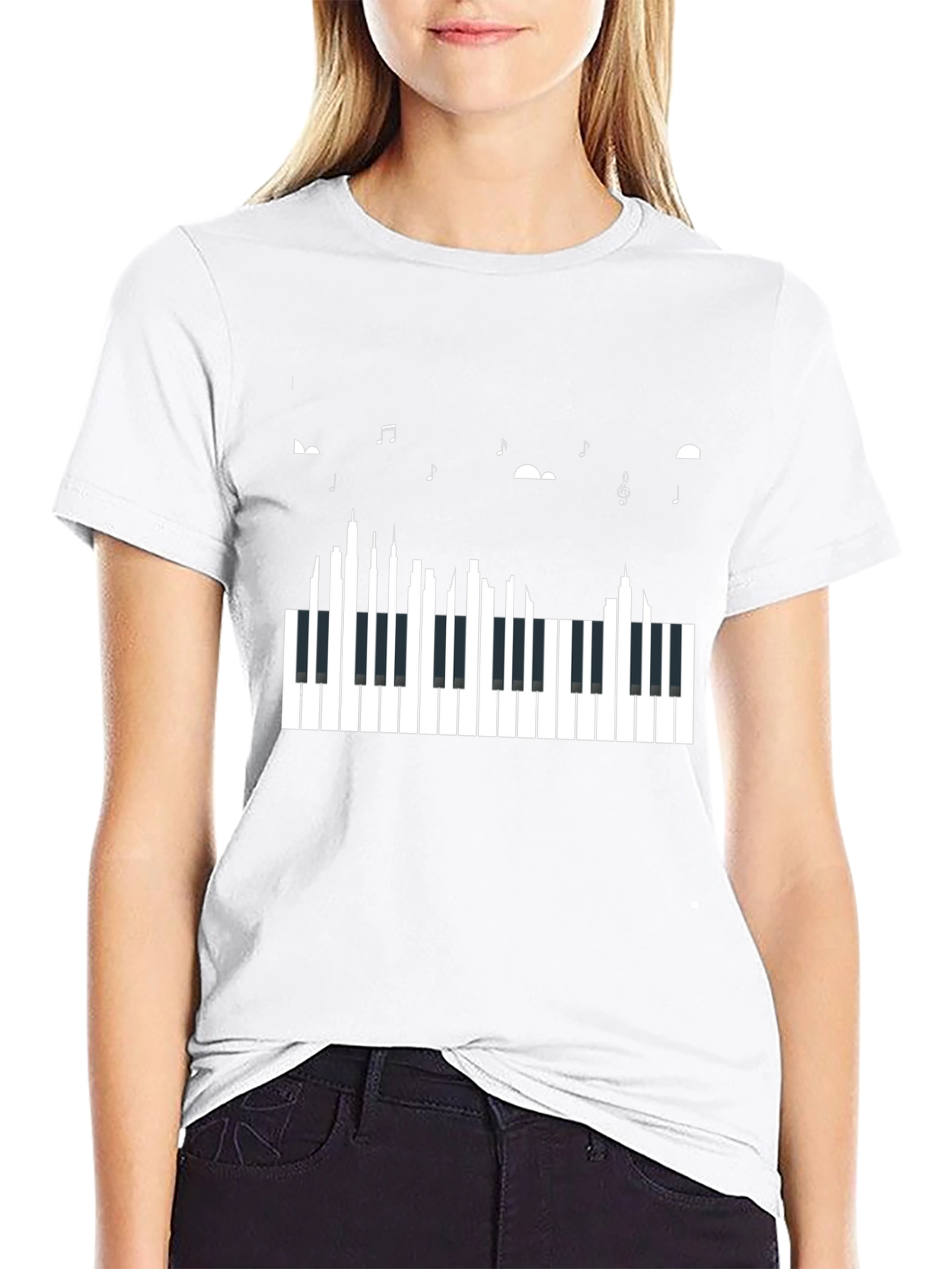 Piano Keys & Music Notes Black Graphic Tee
