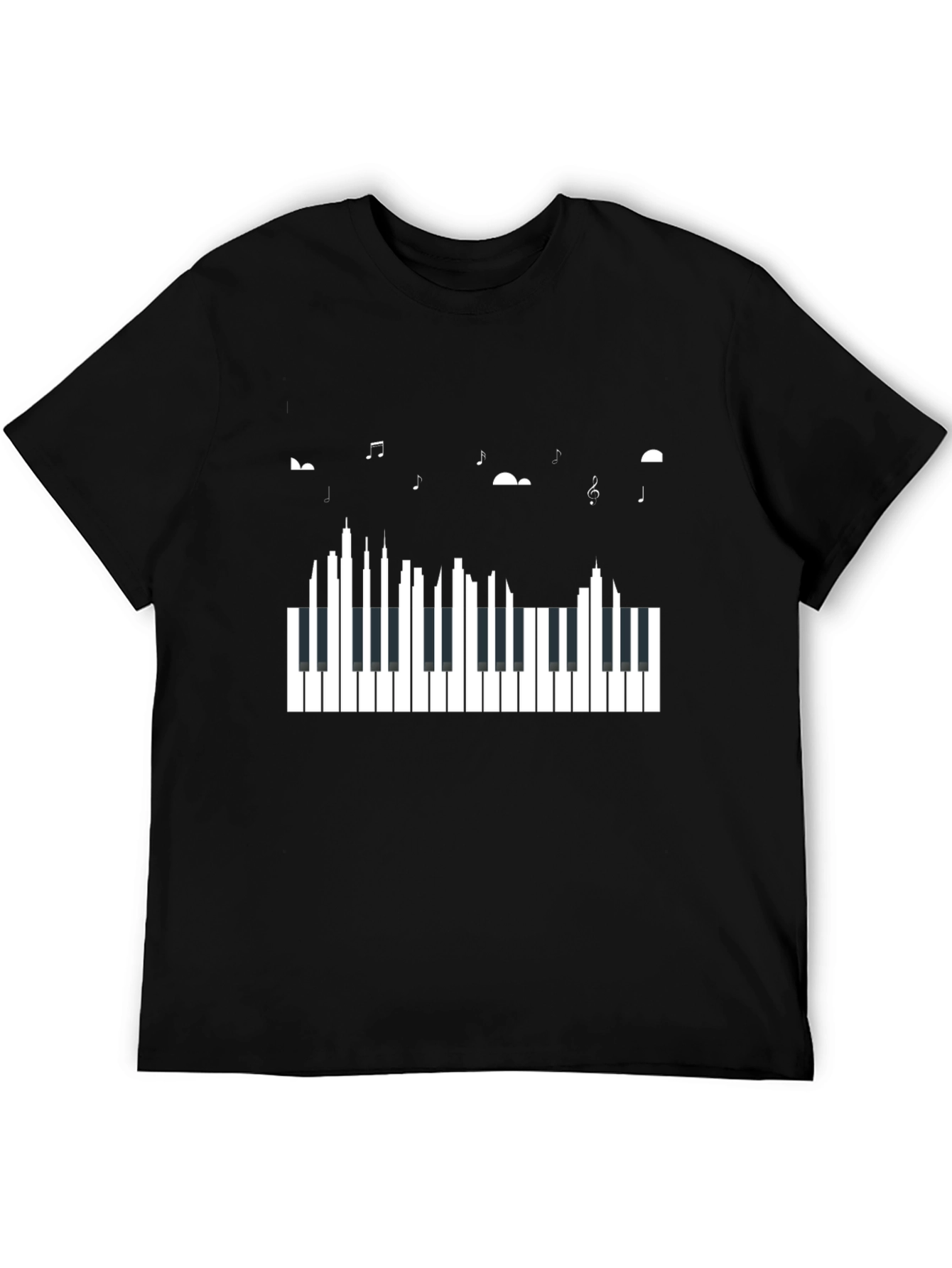 Piano Keys & Music Notes Black Graphic Tee