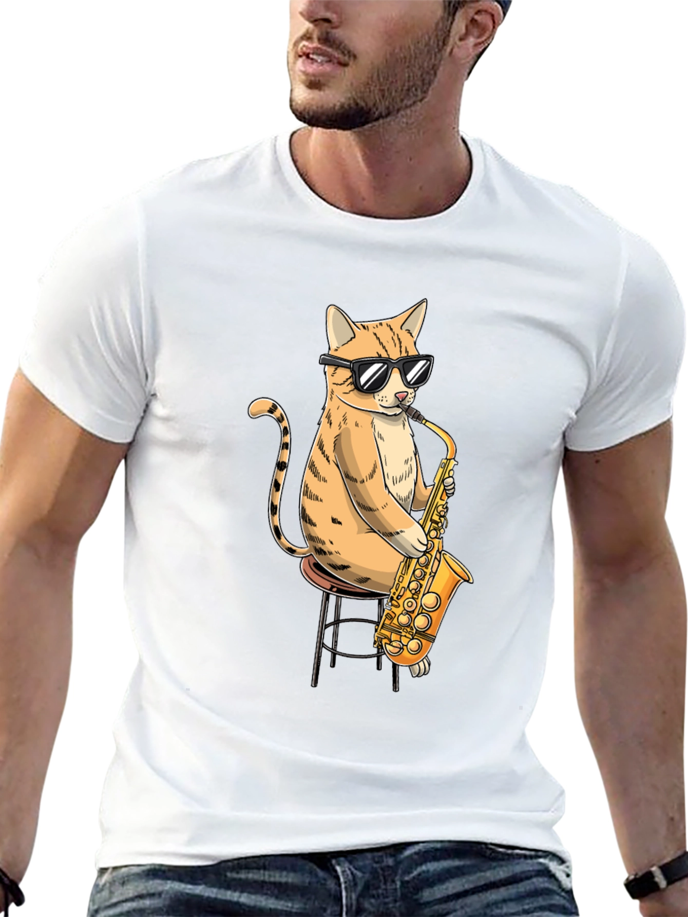 Cool Cat Saxophone Graphic T-Shirt