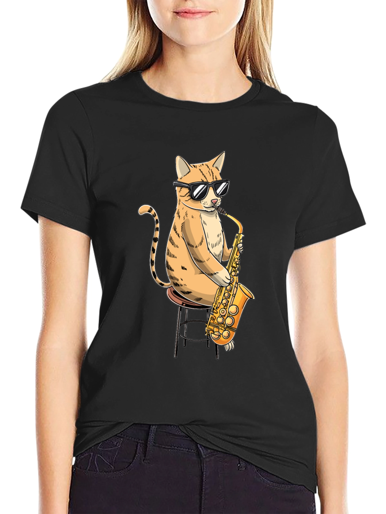 Cool Cat Saxophone Graphic T-Shirt