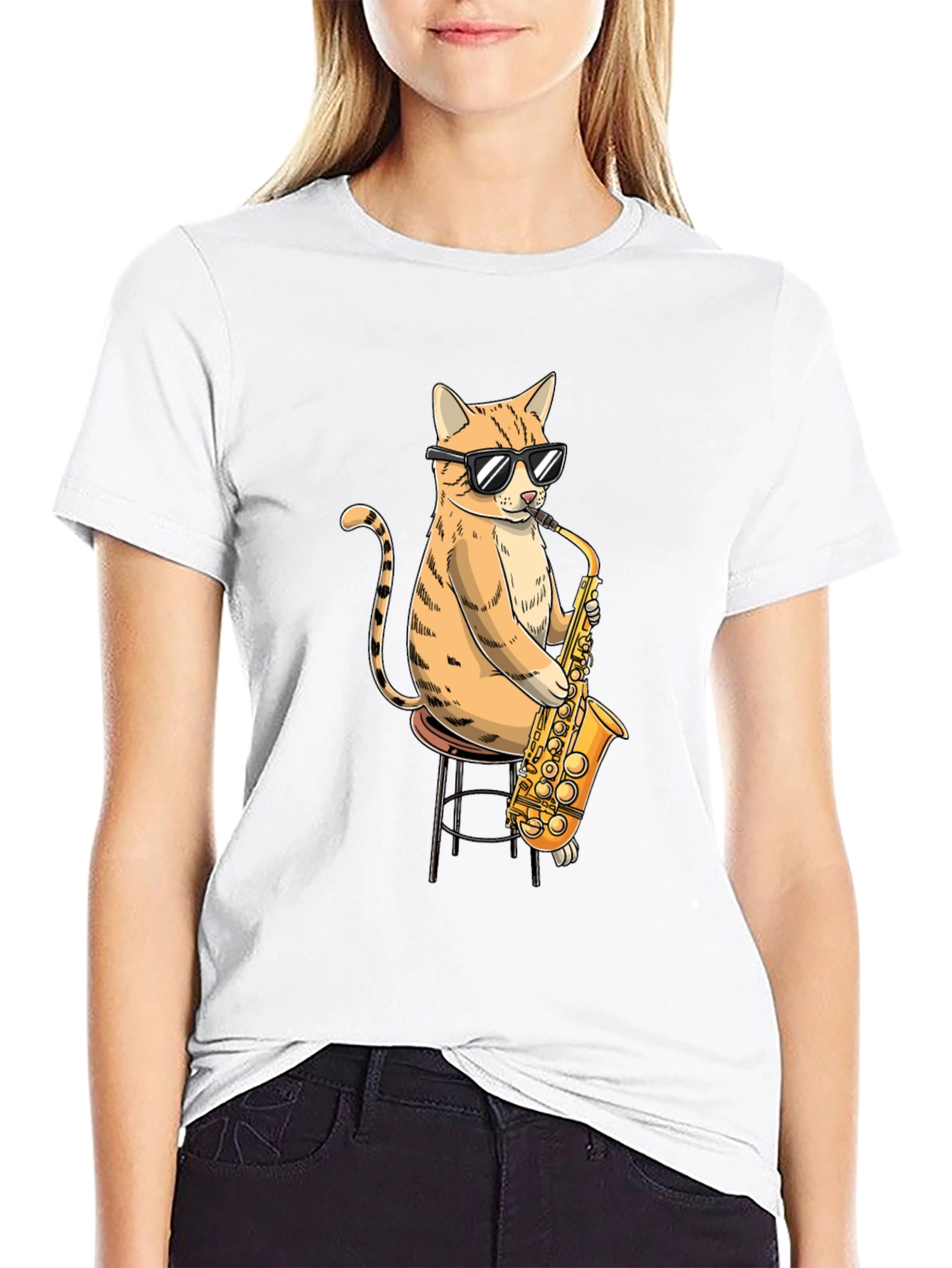 Cool Cat Saxophone Graphic T-Shirt