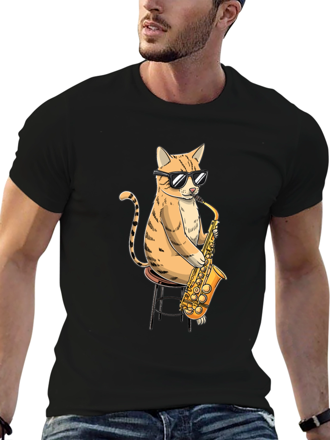 Cool Cat Saxophone Graphic T-Shirt