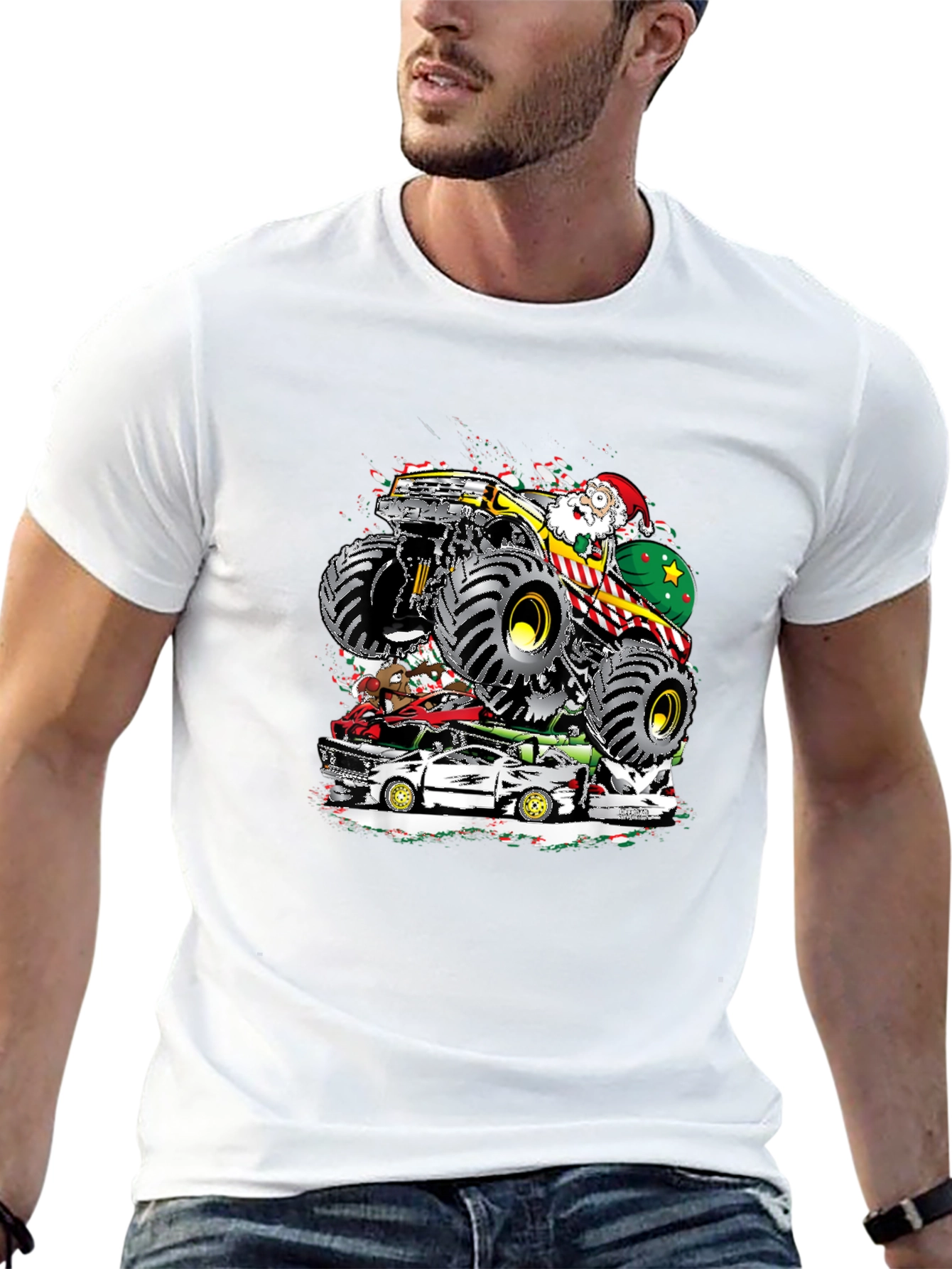 Monster Truck Santa T-Shirt - Holiday Gift