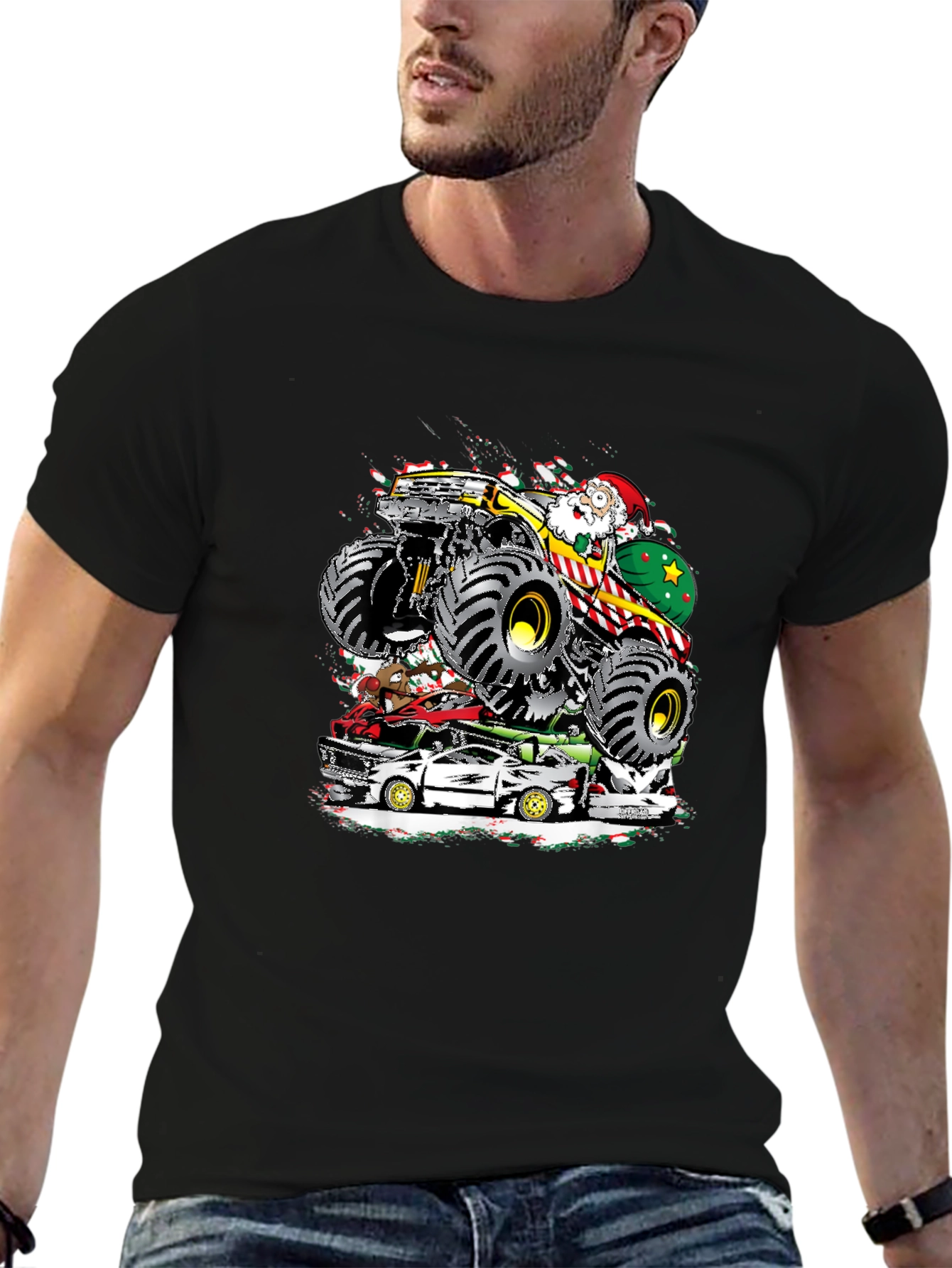 Monster Truck Santa T-Shirt - Holiday Gift