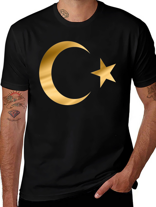 Crescent Moon Star Graphic T-Shirt - Gold Print Design