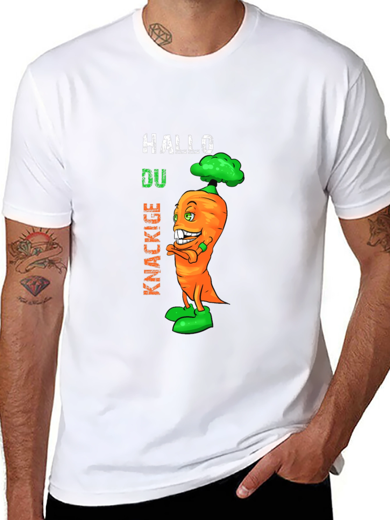 Funny Carrot Graphic T-Shirt - Hallo Du Knackige