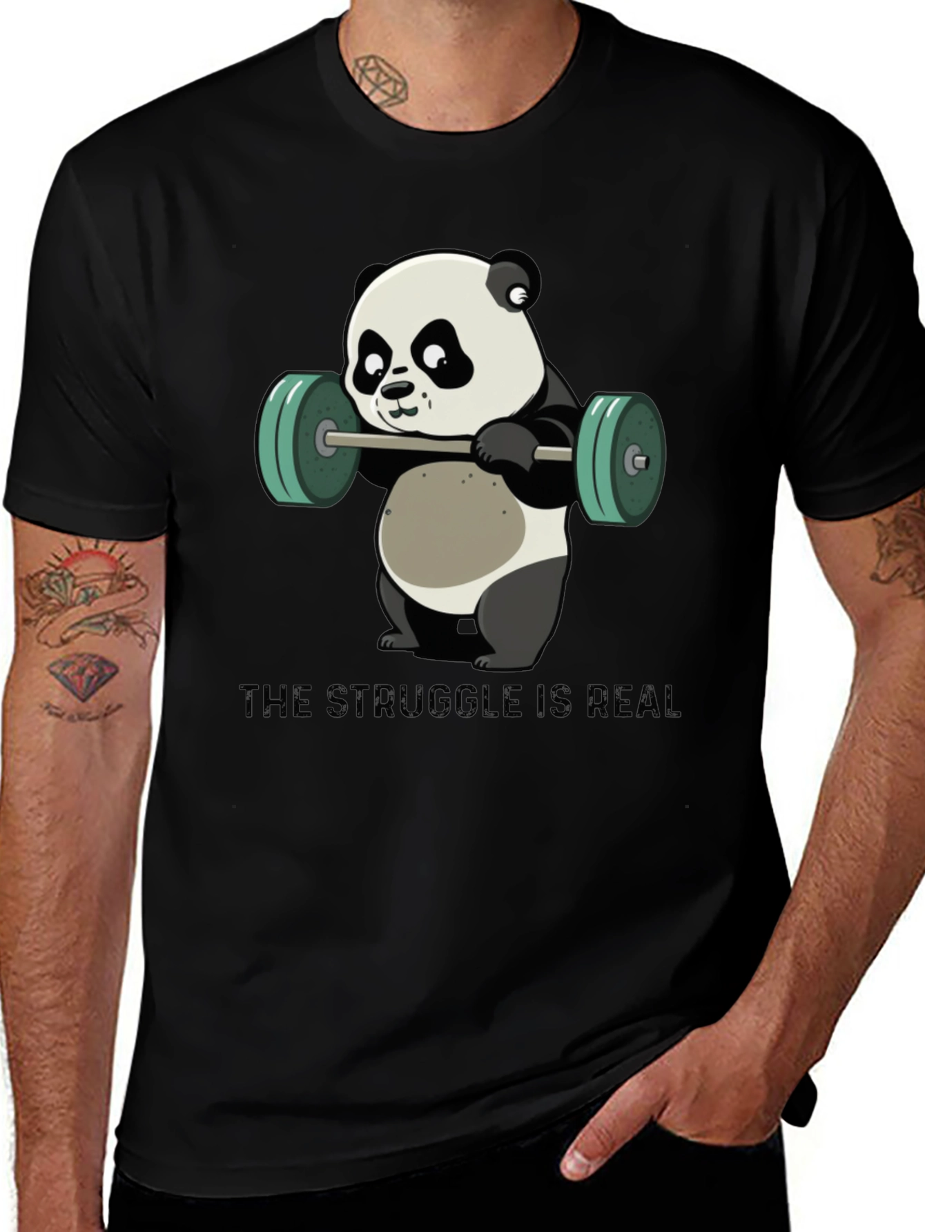 Weightlifting Panda T-Shirt - The Struggle is Real